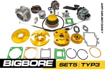 Nitro Bigbore 5 Set Typ 3 mit Tuning Vergaser + Renn Kupplung für 49cc Pocket- Dirtbikes Miniquads